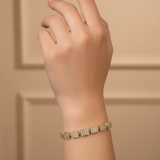 Bracciale dorato gold luminoso bianco Gioielli acciaio inossidabile Liny Jewels Milano