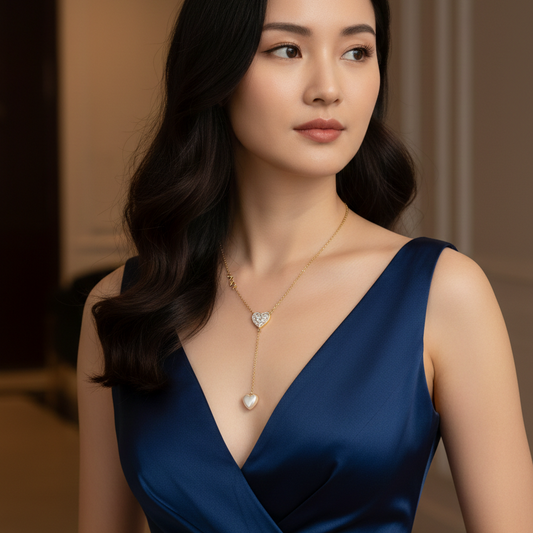 Collana_DoubleLove_Madreperla_forma_cuore_dorato_gold Gioielli acciaioinossidabile Liny JewelsMilano