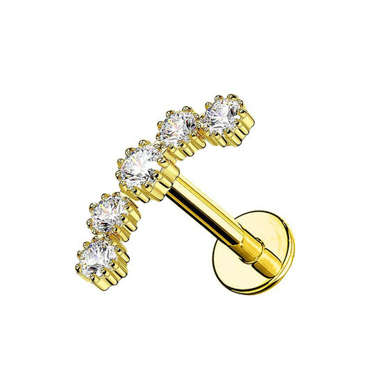 Piercing Labret - Arco dorato zirconata bianca Gioielli acciaio inossidabile Liny Jewels Milano