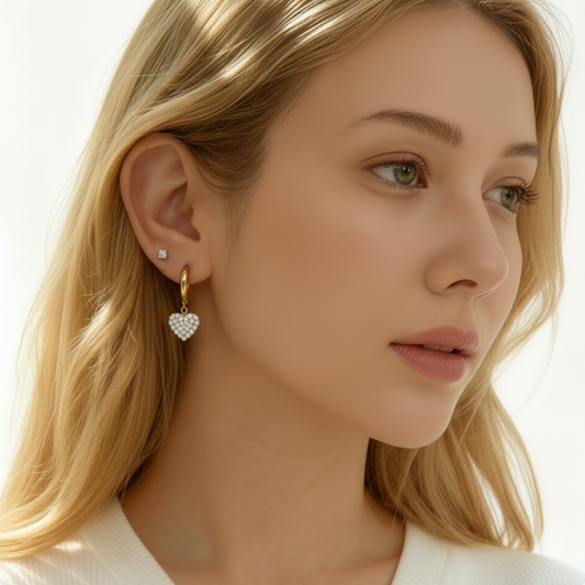 Orecchini Love Pave' dorato gold Gioielli acciaio inossidabile Liny Jewels Milano