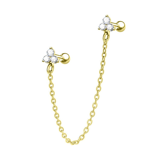 Orecchino Duo Chain doppia forma foglia dorato gold Gioielli acciaio chirurgico Liny Jewels Milano