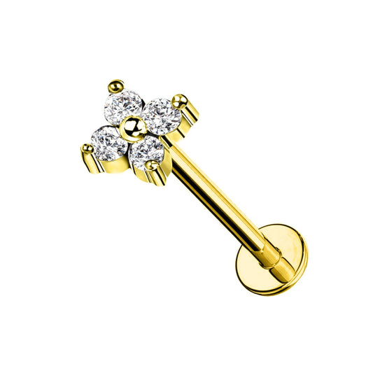 Piercing Labret Golden Sparkle Flower forma fiore silver argento dorato gold Gioielli acciaio chirurgico Liny Jewels Milano