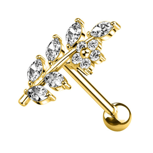 Piercing Labret Petalo Luminoso forma foglia dorato gold Gioielli acciaio chirurgico Liny Jewels Milano